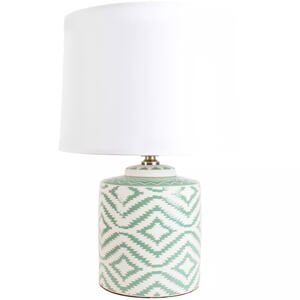 Grand Illusions Ceramic Lamp Ikat Sage with White Shade